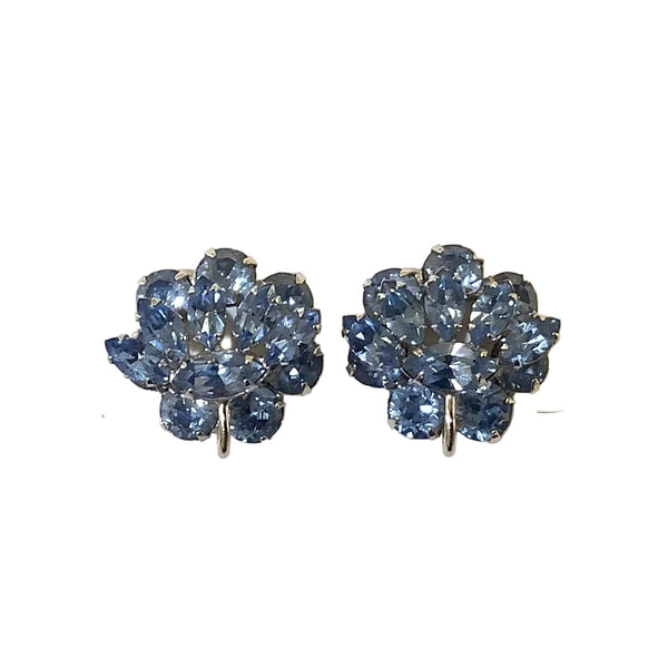 Vintage Pale Blue Rhinestone Clip-On Earrings
