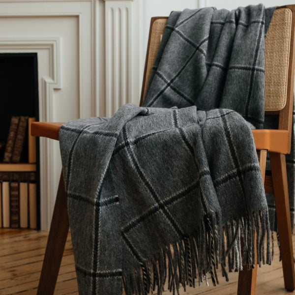 Stowe Dark Grey Checks Alpaca/Wool Throw