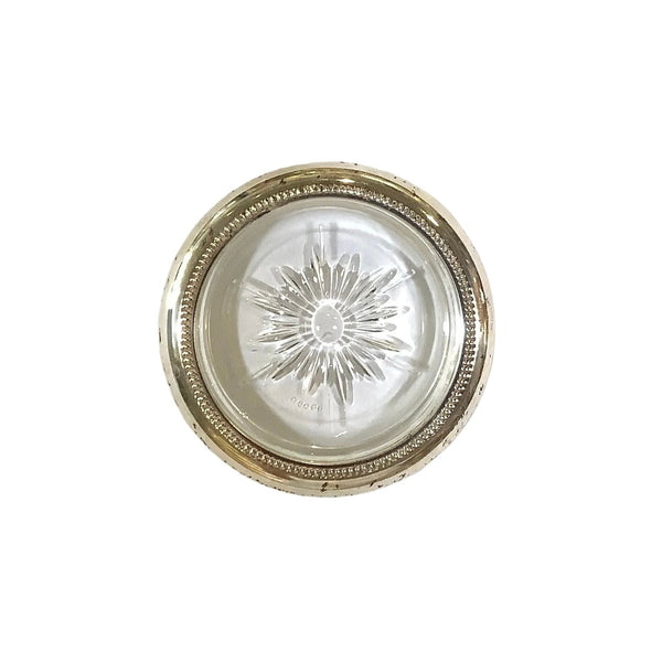 Vintage Leonard Silver-Plated & Glass Sunburst Coaster