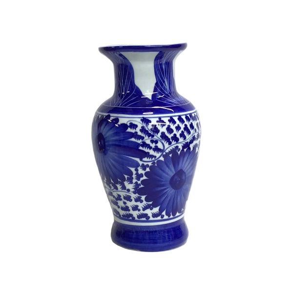 Vintage Blue & White Floral Ceramic Vase
