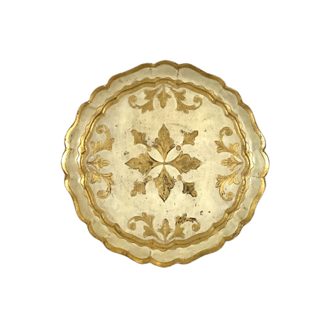 Vintage Florentine Ivory & Gold Round Tray