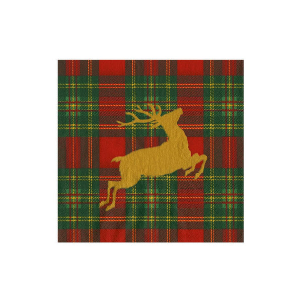 Cocktail Napkins - Reindeer Tartan Red