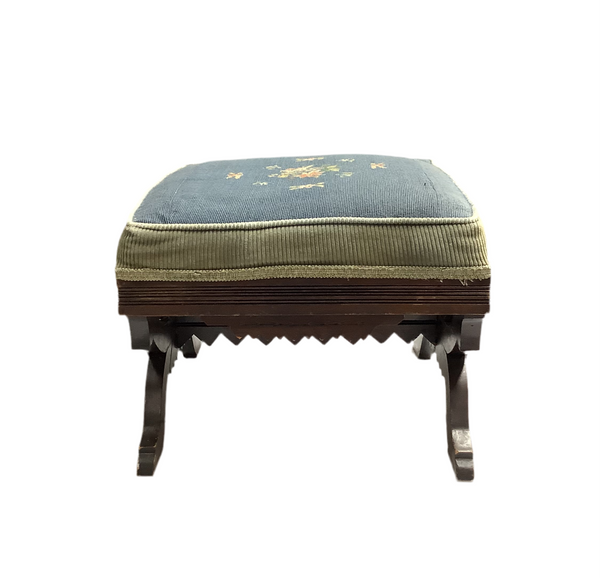 Vintage Floral Needlepoint Footstool