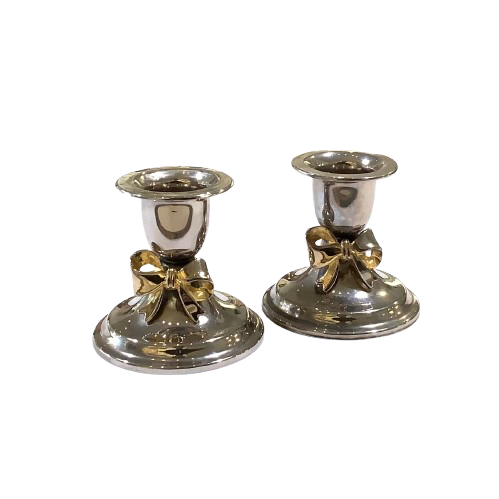 Vintage Bow Silver Candlesticks Pair