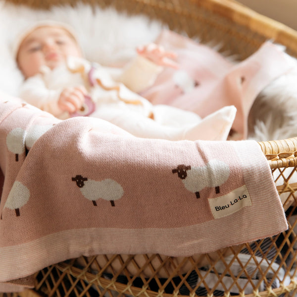 Cotton Receiving Swaddle Baby Blanket - Pink/Sheep