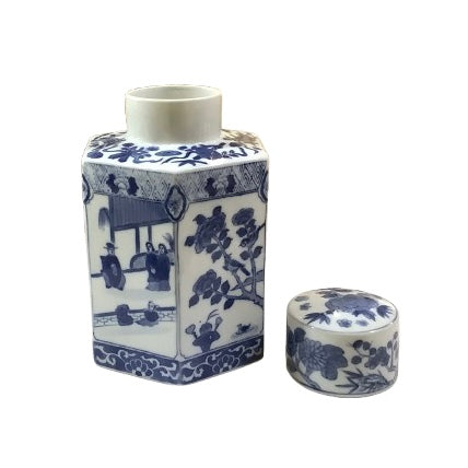 Vintage Blue & White Hexagonal Lidded Ginger Jar