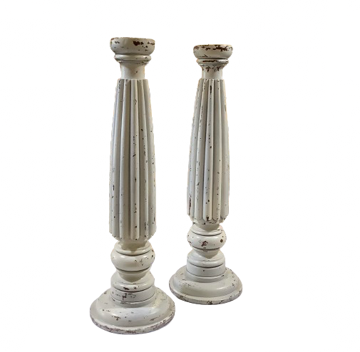 Vintage White Wood Candlesticks Pair