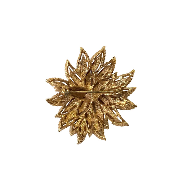 Vintage Rhinestone & Gold Flower Brooch