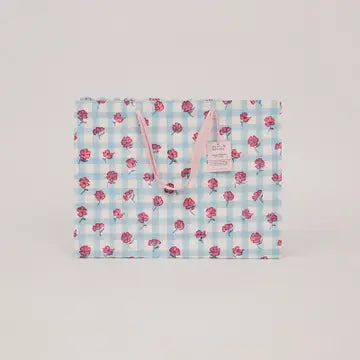 Hand Block Printed Gift Bags - Gingham Pink Sorbet