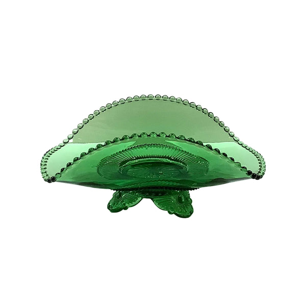 Vintage Green Glass Footed Banana Dish