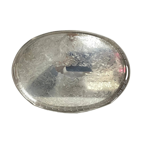 Vintage Silver-Plated Oval Gallery Tray