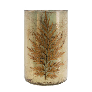Mercury Glass Vase w/ Embedded Silver Oak Leaves