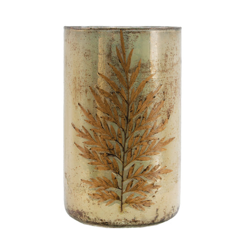 Mercury Glass Vase w/ Embedded Silver Oak Leaves