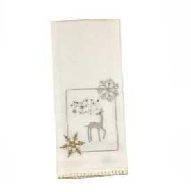 Embroidered Holiday Tea Towel - Deer