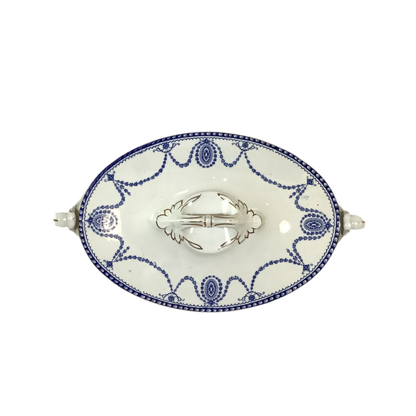Vintage William Adams Medallion Blue & White Porcelain Covered Casserole Dish