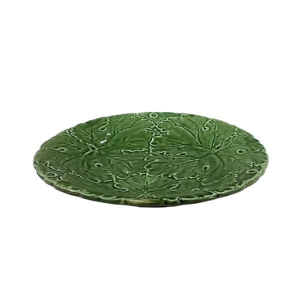 Vintage Majolica Green Geranium Leaf Plate