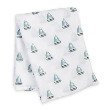 Cotton Muslin Swaddle Blanket - Sailboat