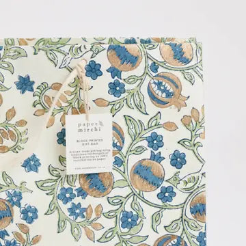Hand Block Printed Gift Bags - Pomegranate Indigo