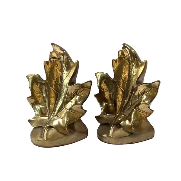 Vintage Maple Leaf Brass Bookends