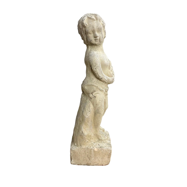 Vintage Cast Stone Cherub Figurine Holding a Rose II