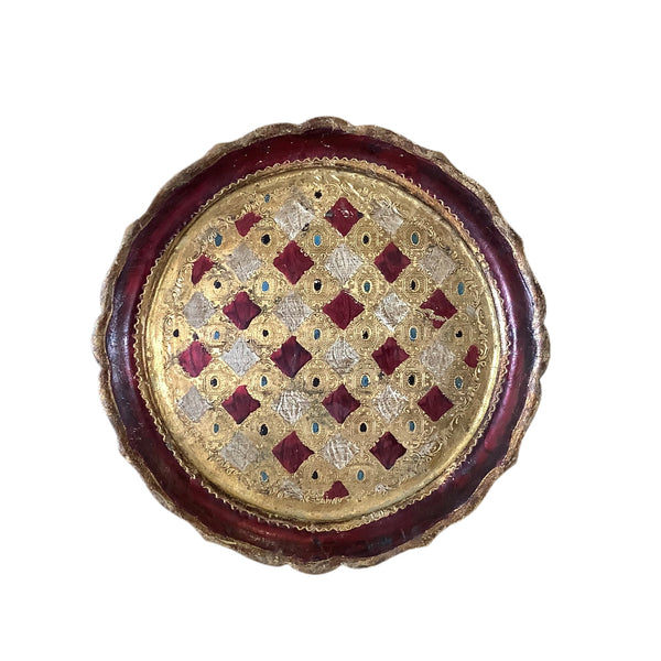 Vintage Red & Gold Round Florentine Tray