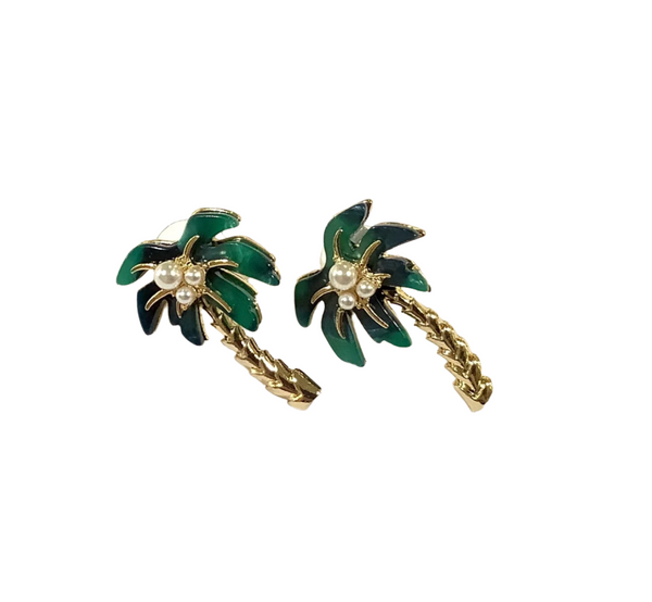 Green & Gold Palm Tree Earrings