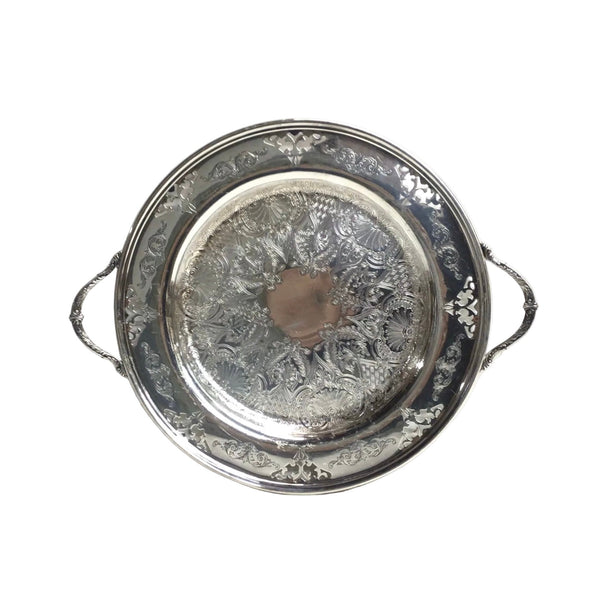 Vintage Round Silver Tray with Handles