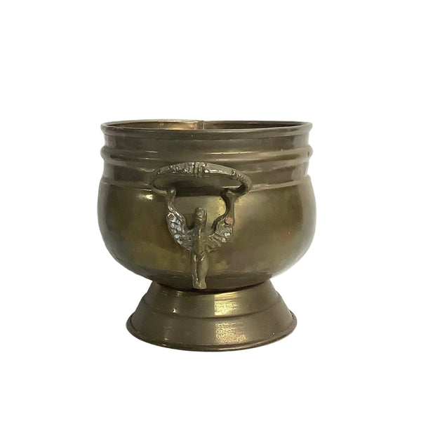 Vintage Brass Planter with Decorative Lion Head Handles