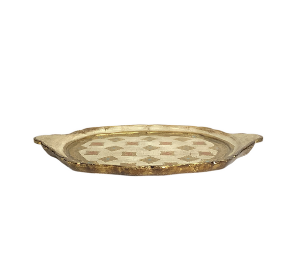 Vintage Oval Gold w/ Red & Blue Florentine  Tray