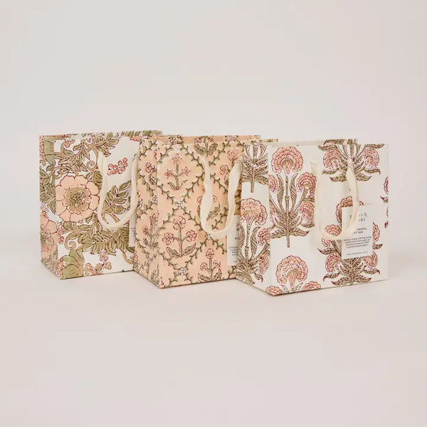 Hand Block Printed Small Gift Bag - Terracotta
