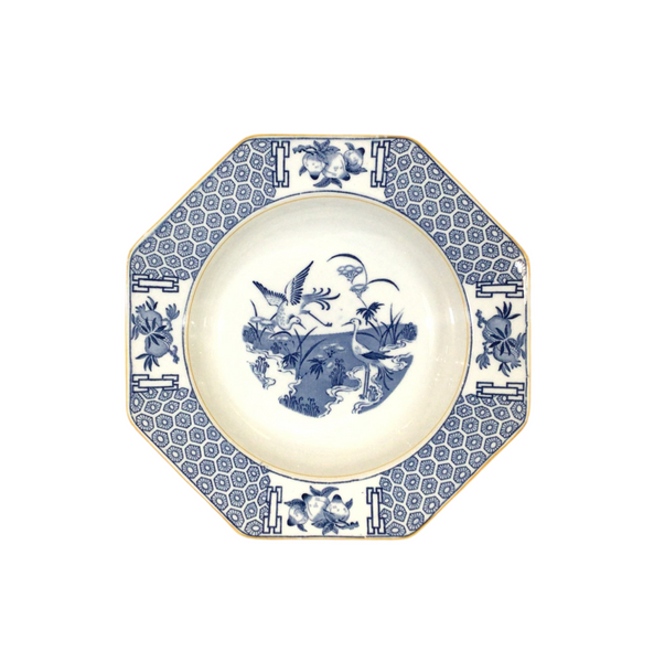 Vintage Rimmed Blue & White Storks Soup Bowls. Set of 4