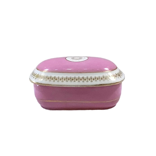 Vintage Porcelain Pink, White & Gold Lidded Trinket Box (As Found)