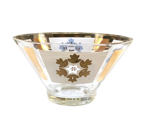 Vintage White, Gold & Blue Large Glass Bowl