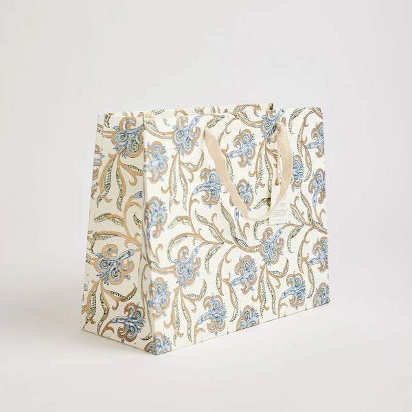 Hand Block Printed Gift Bags - Iris Glitz Blue Stone