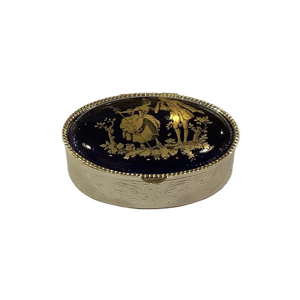 Vintage Porcelain & Metal Oval Pill Box