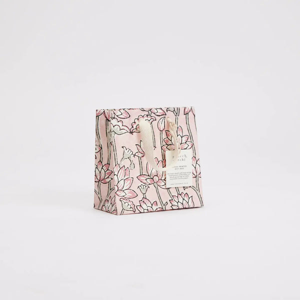 Hand Block Printed Small Gift Bag - Pink Earth
