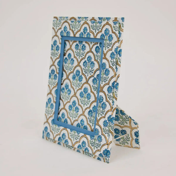 Block Printed Picture Frame - Trellis Indigo