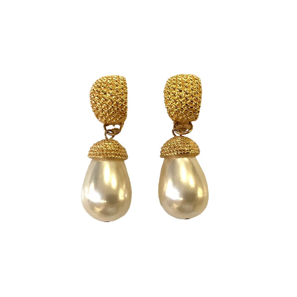 Vintage Gold & Faux Pearl Drop Clip-On Earrings