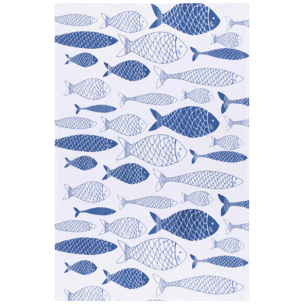 Fish Print Royal Blue Floursack Tea Towels