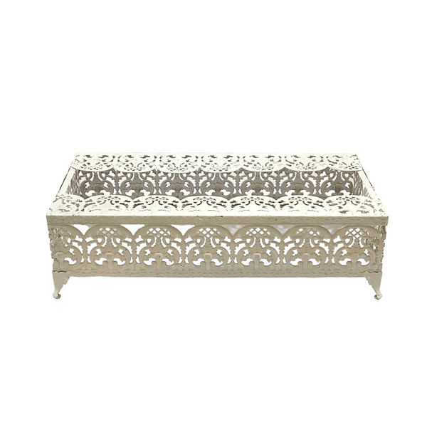 Vintage White Metal Filigree Tissue Cover