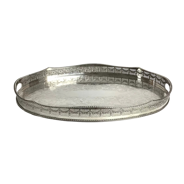 Vintage Silver-Plated Oval Gallery Tray