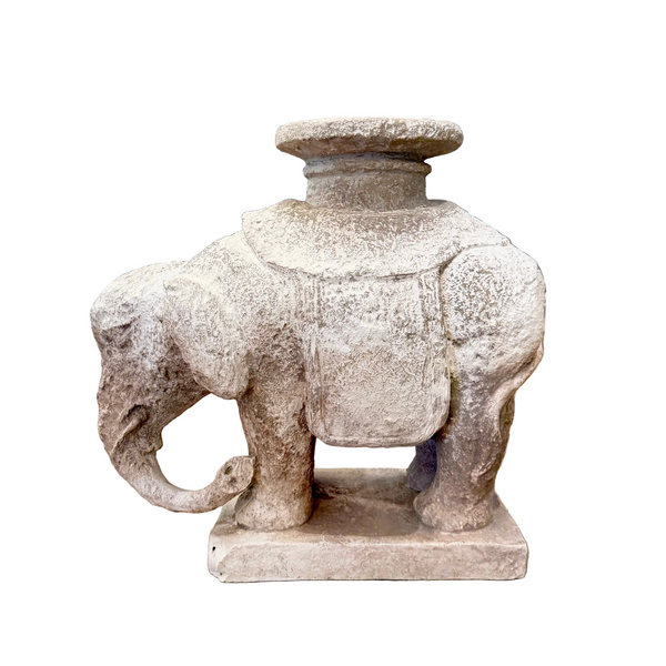 Vintage White-Washed Concrete Elephant