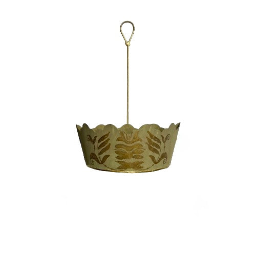 Green & Gold Painted Metal Planter