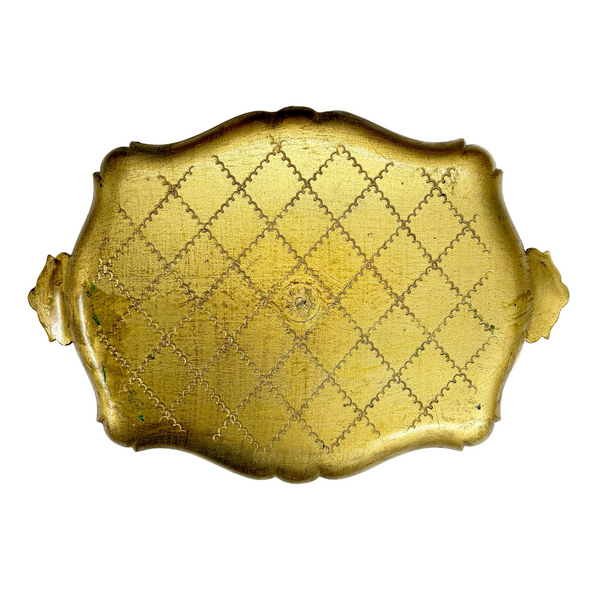 Vintage Italian Green, Orange & Gilt Florentine Wooden Tray