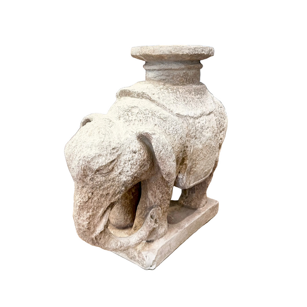 Vintage White-Washed Concrete Elephant