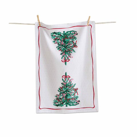 Pink & Red Ribbon Christmas Tree Dish Towel