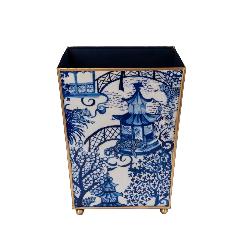 Garden Party Enameled Square Cachepot Planter Blue & White