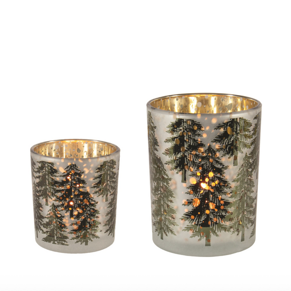 Gold Mercury & Green Trees Glass Votive