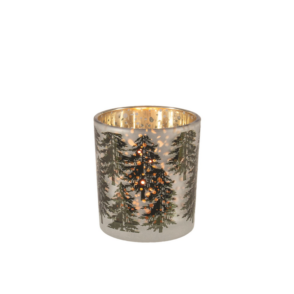 Gold Mercury & Green Trees Glass Votive