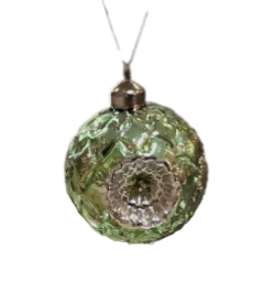 Green & Silver Glass Ball Ornament